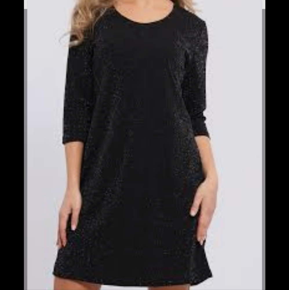 Chelsea & Theodore Velvet Glittery Black Long Sleeve Oversized Dress